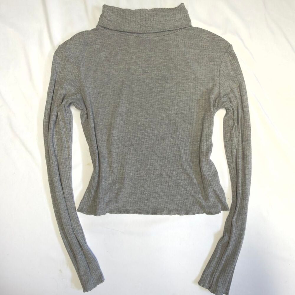streetwear society grey turtleneck long sleeve ruffle hem top size medium